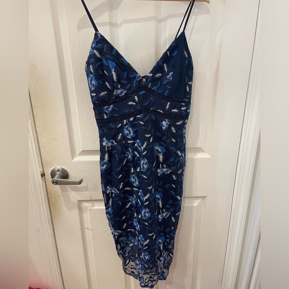 Bardot Blue Slip Midi Dress with Spaghetti Straps